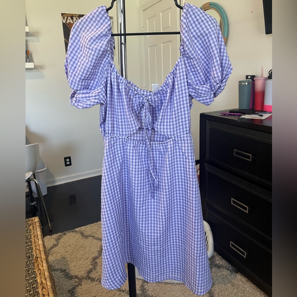 h&m light purple gingham dress